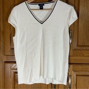 IZOD Women's White V-Neck Cap Sleeve Sweater Women's Large Sporty Preppy